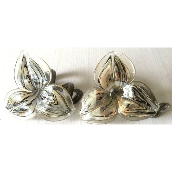 VTG C. 1980 2 Art Glass Paperweight Handblown Decor Swirl Lily Flower Gray 5*4" - Picture 6 of 8